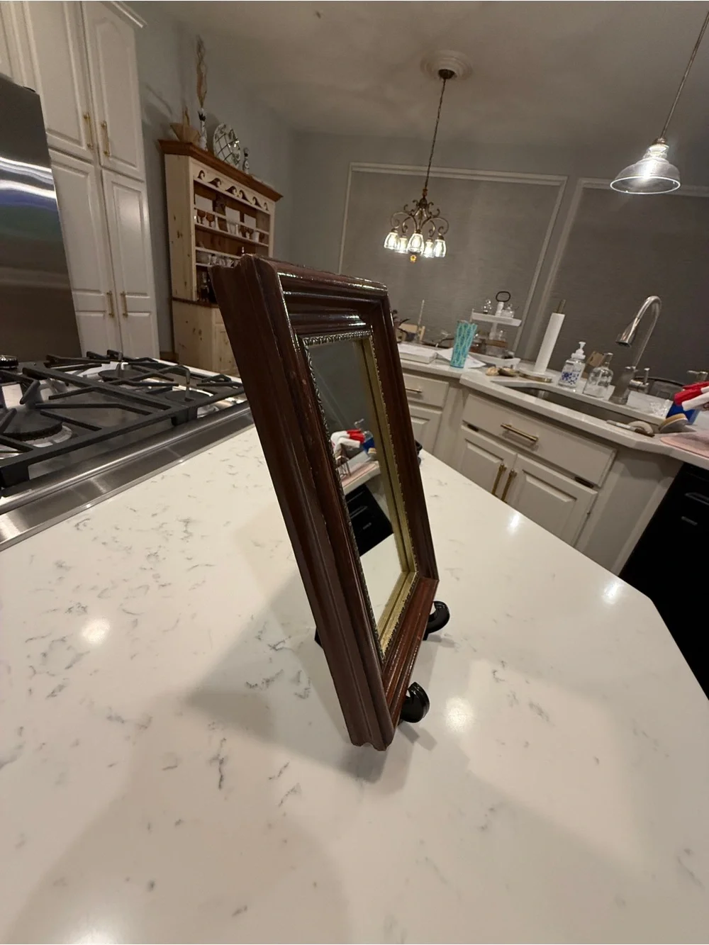Vintage Solid Wood Framed Wall Mirror Cherry Mahogany Gold Accent 10”x6.5”